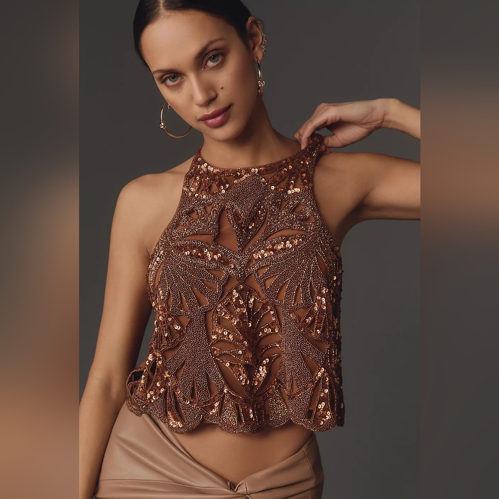 Maeve Embellished Cutwork Cross-Back Tank